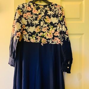 Navy Blue Floral Maxi Dress Long Sleeve